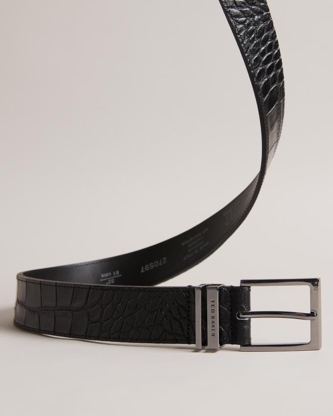 Ceinture Ted Baker Croc Effect Leather Noir Homme | VVM-31677178